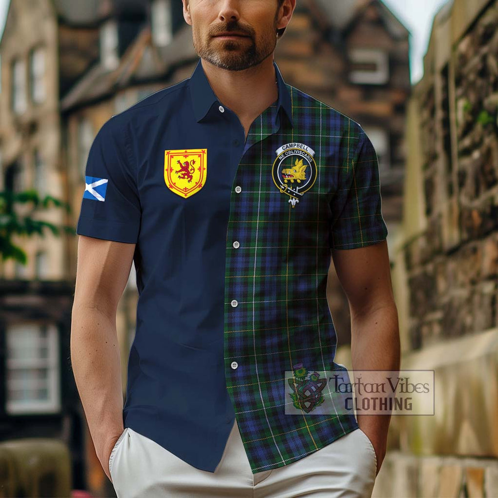 Tartan Vibes Clothing Campbell of Argyll 01 Tartan Short Sleeve Button Shirt with Scottish Lion Royal Arm Half Style