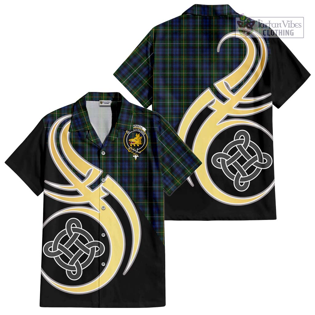 Campbell of Argyll 01 Tartan Short Sleeve Button Shirt with Family Crest and Celtic Symbol Style - Tartan Vibes Clothing