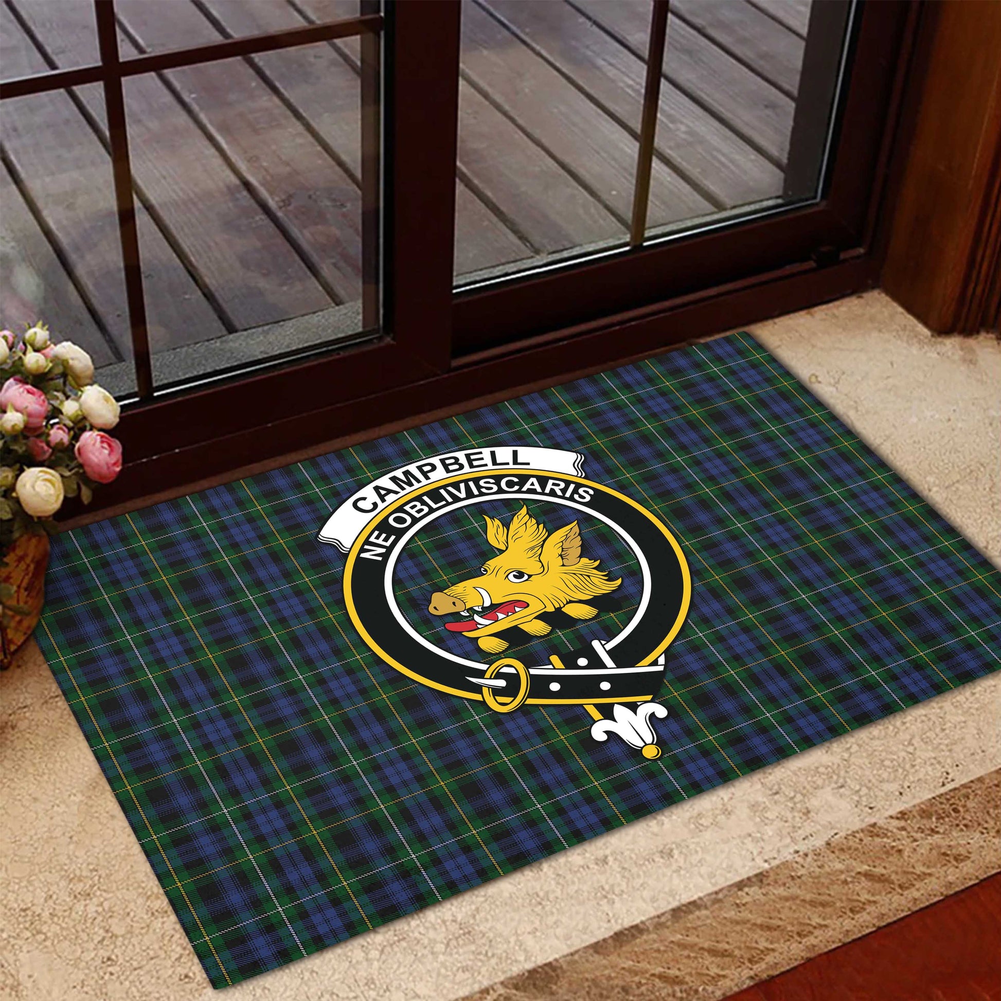 Campbell of Argyll #01 Tartan Door Mat with Family Crest - Tartanvibesclothing Shop