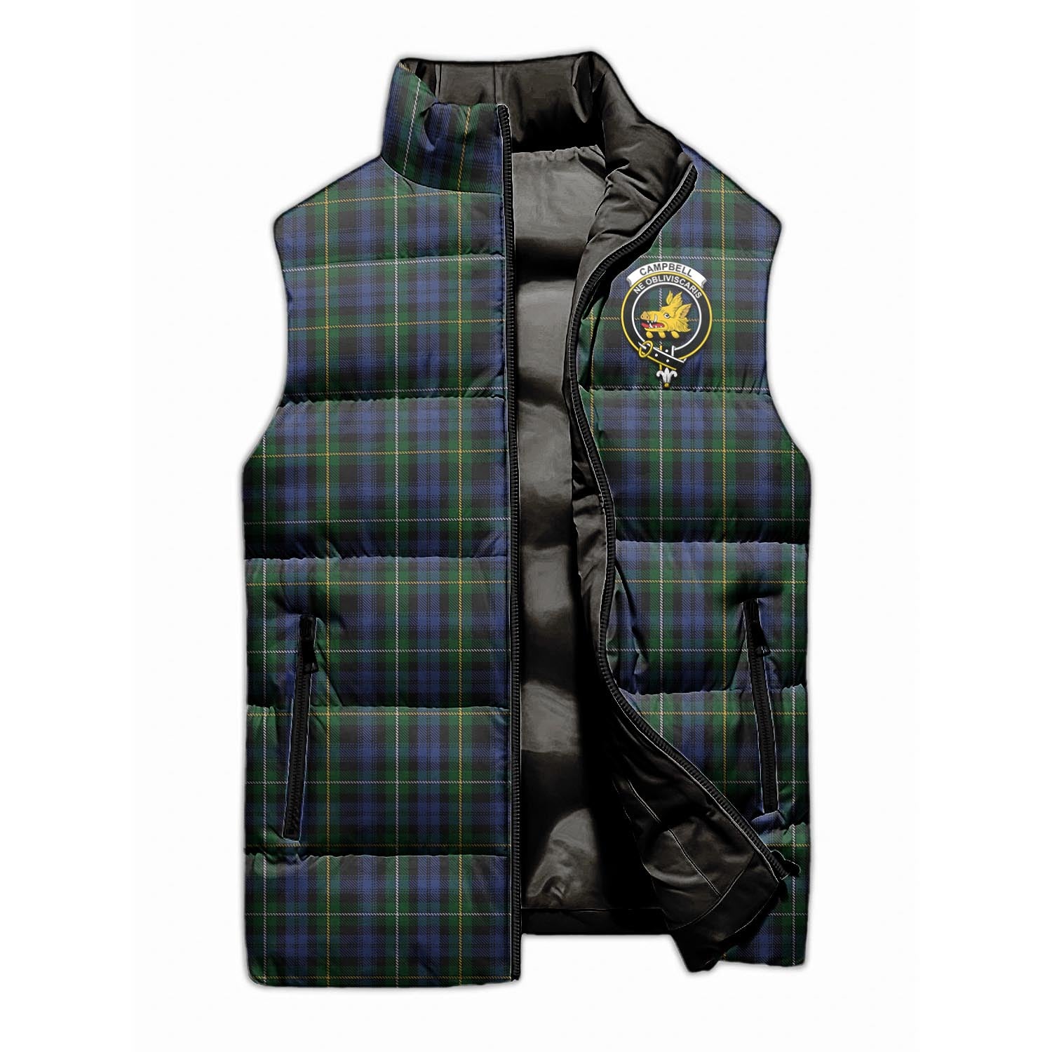 Campbell of Argyll #01 Tartan Sleeveless Puffer Jacket with Family Crest - Tartanvibesclothing Shop