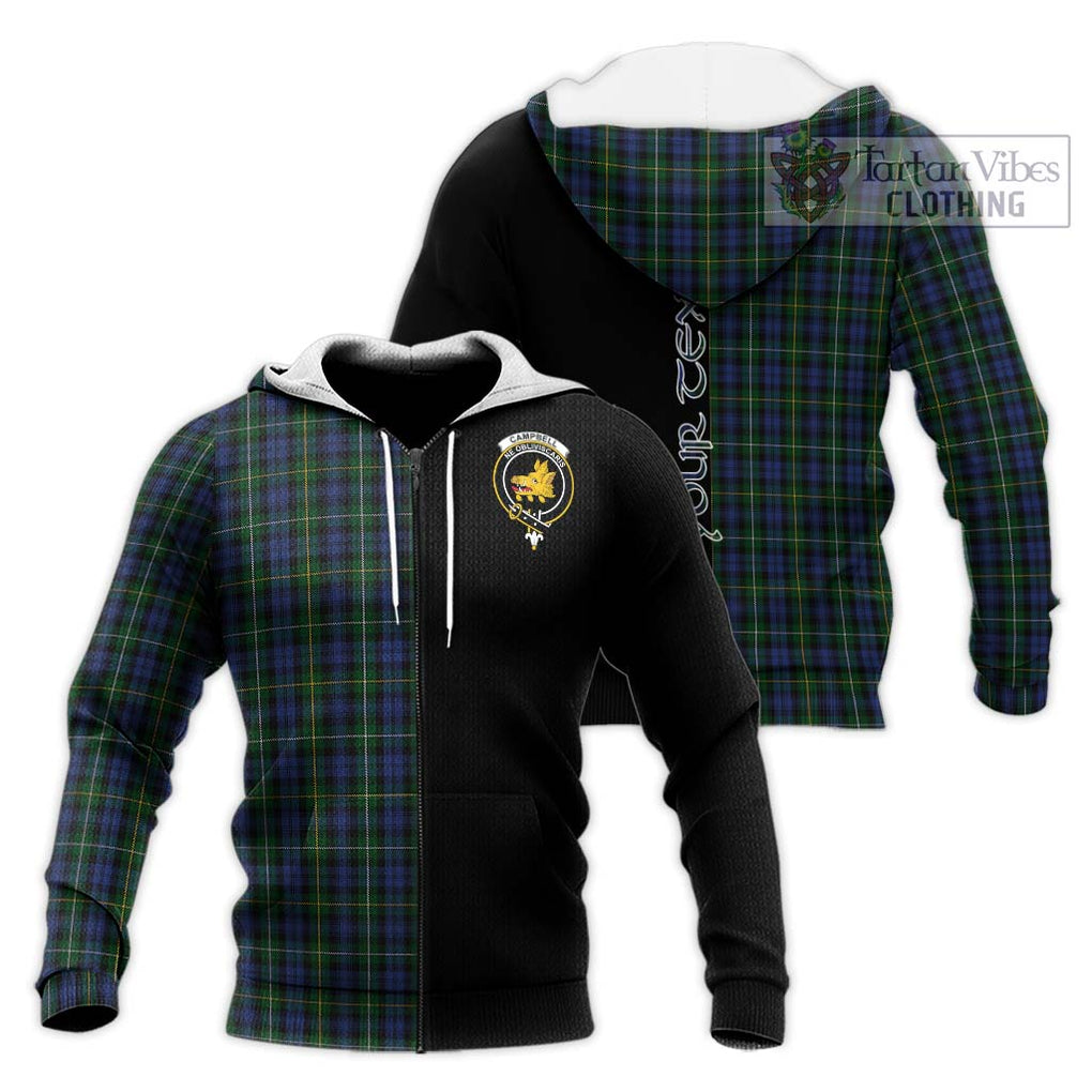 Campbell of Argyll 01 Tartan Knitted Hoodie with Family Crest and Half Of Me Style Unisex Knitted Zip Hoodie - Tartanvibesclothing Shop