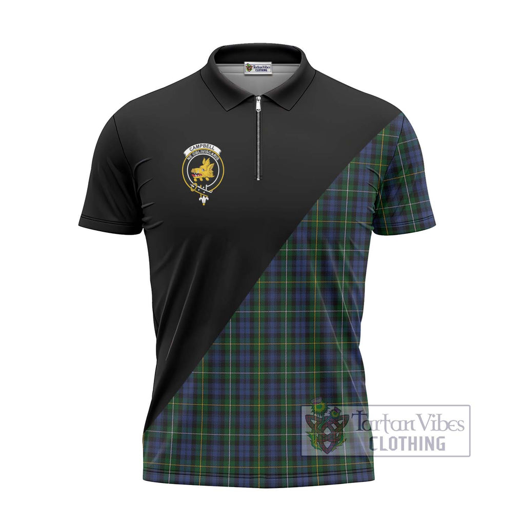 Campbell of Argyll 01 Tartan Zipper Polo Shirt with Family Crest and Military Logo Style - Tartanvibesclothing Shop