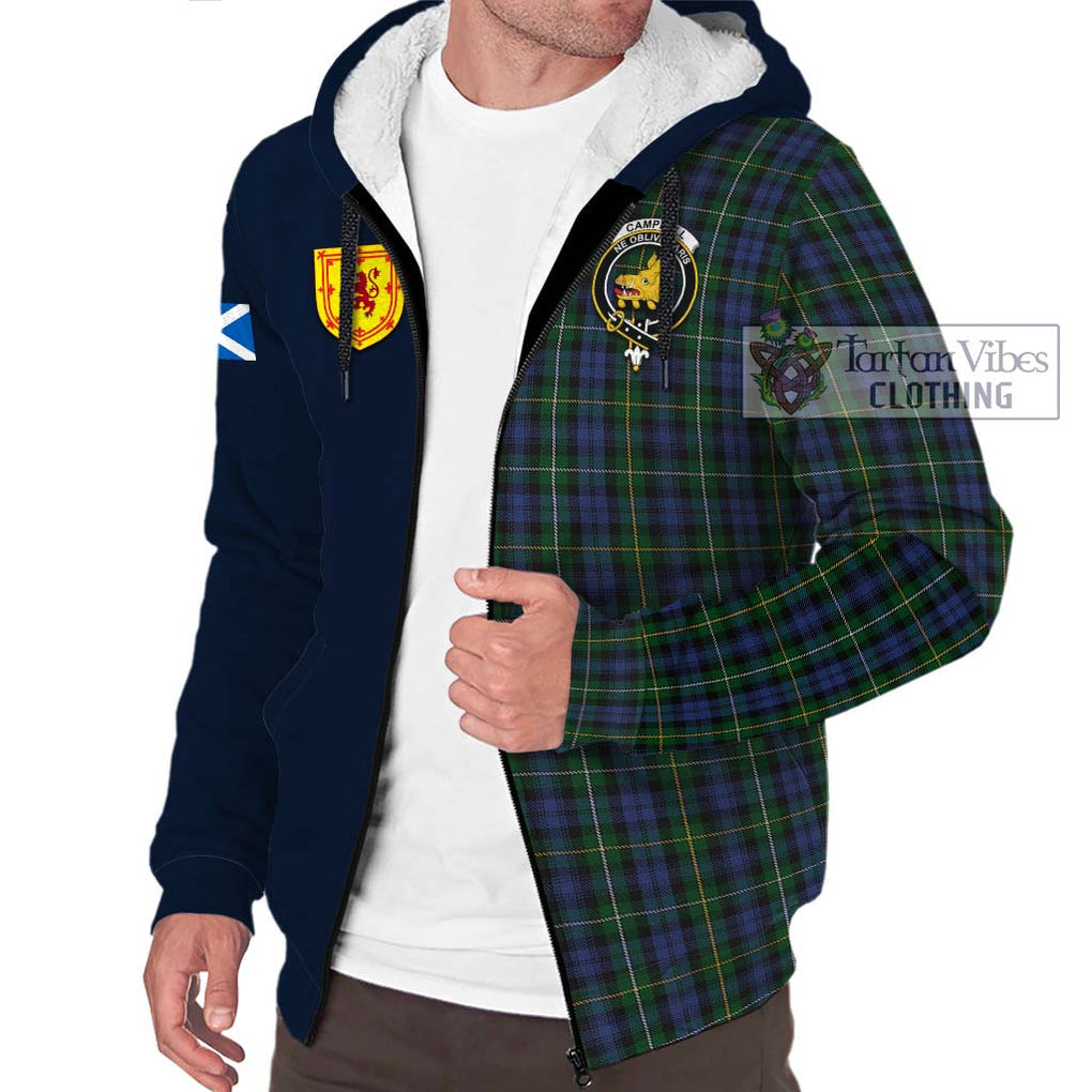 Tartan Vibes Clothing Campbell of Argyll 01 Tartan Sherpa Hoodie with Scottish Lion Royal Arm Half Style