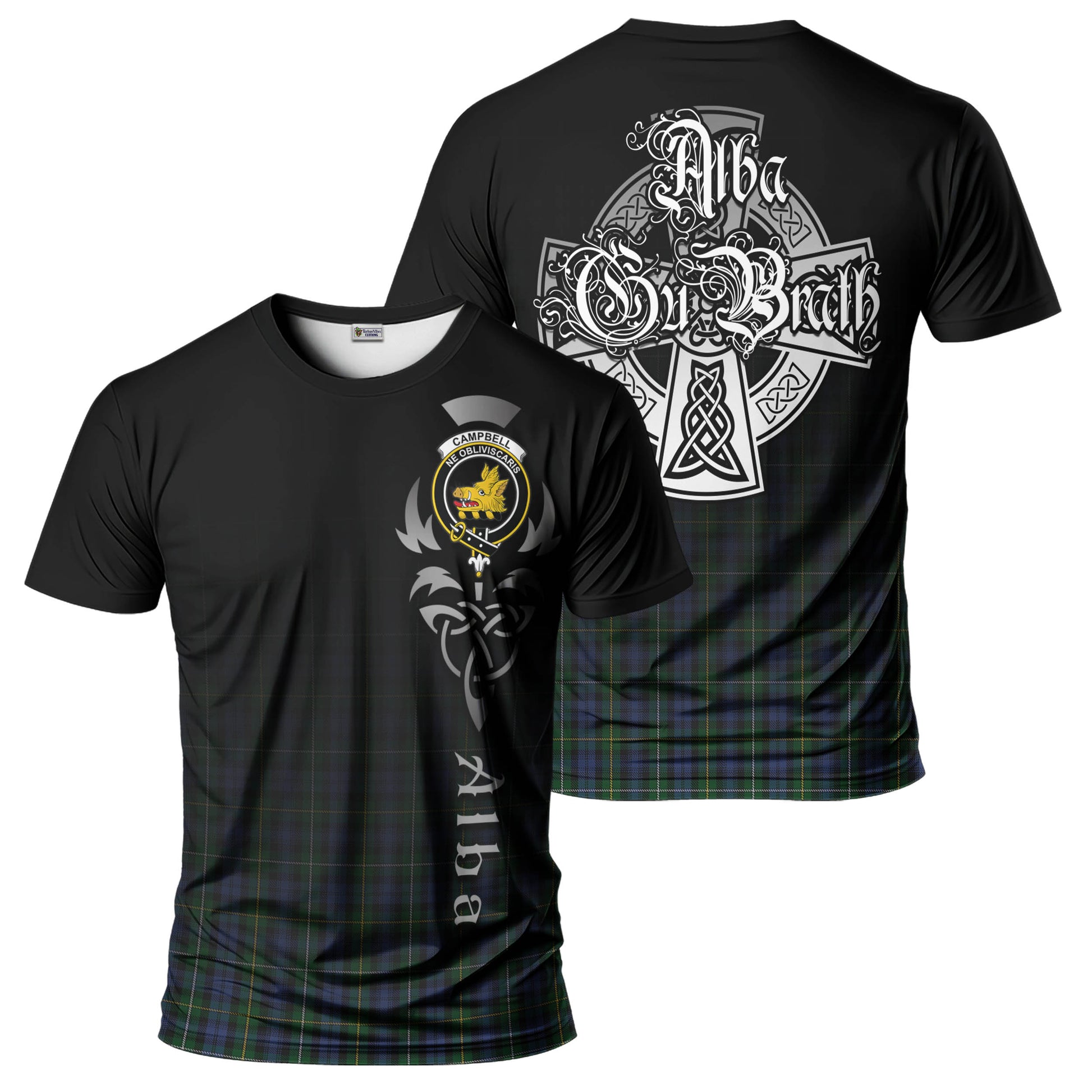 Tartan Vibes Clothing Campbell of Argyll #01 Tartan T-Shirt Featuring Alba Gu Brath Family Crest Celtic Inspired