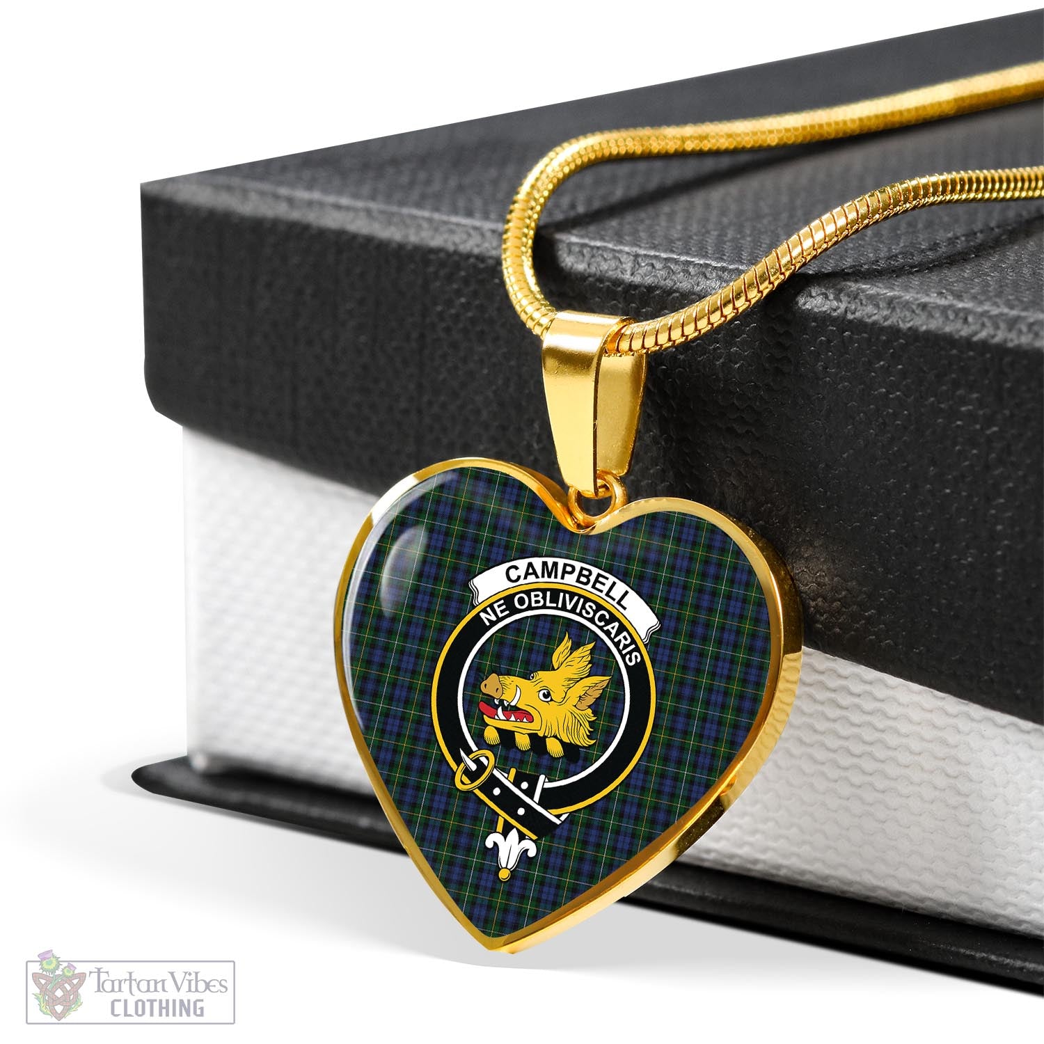 Tartan Vibes Clothing Campbell of Argyll #01 Tartan Heart Necklace with Family Crest