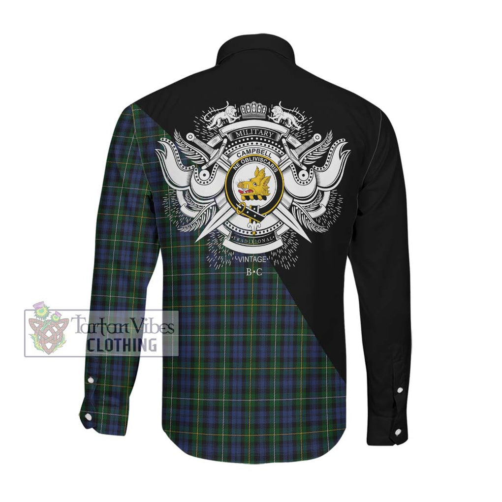 Campbell of Argyll 01 Tartan Long Sleeve Button Shirt with Family Crest and Military Logo Style Men's Shirt - Tartanvibesclothing Shop