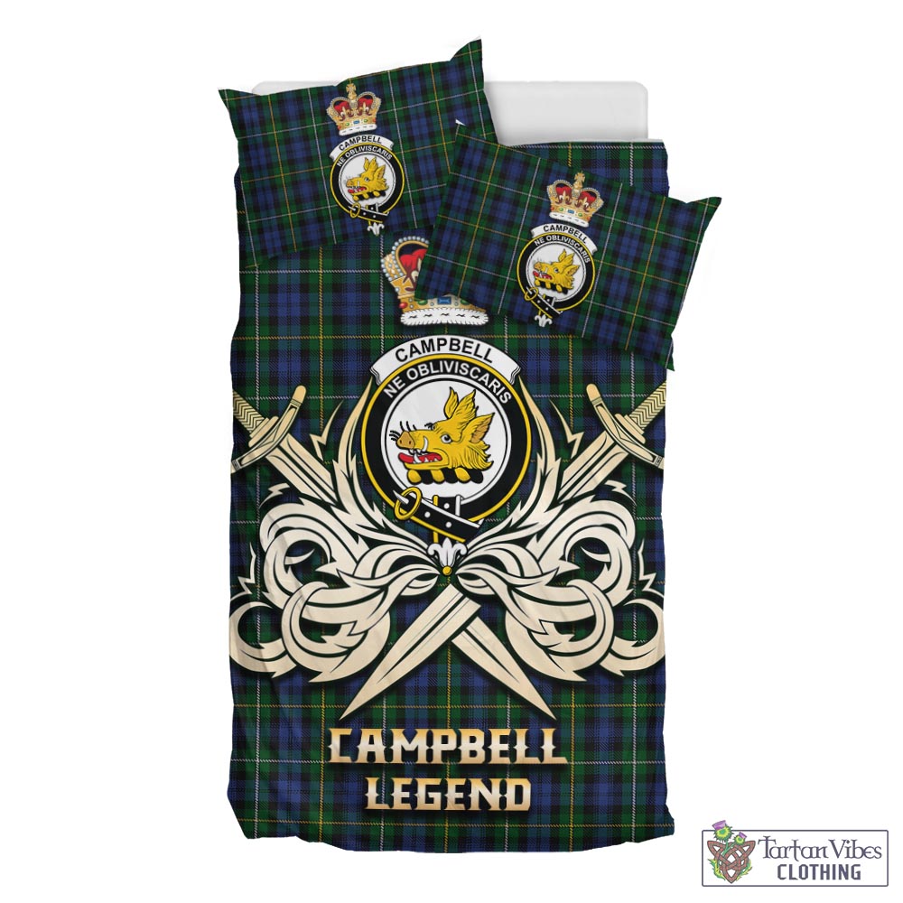 Tartan Vibes Clothing Campbell of Argyll #01 Tartan Bedding Set with Clan Crest and the Golden Sword of Courageous Legacy