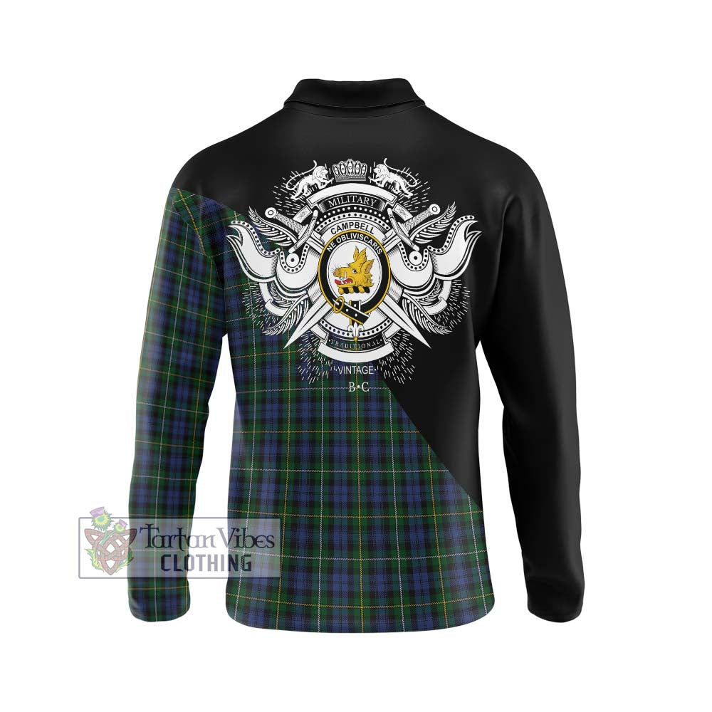 Campbell of Argyll 01 Tartan Long Sleeve Polo Shirt with Family Crest and Military Logo Style - Tartanvibesclothing Shop