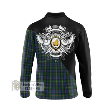 Campbell of Argyll 01 Tartan Long Sleeve Polo Shirt with Family Crest and Military Logo Style