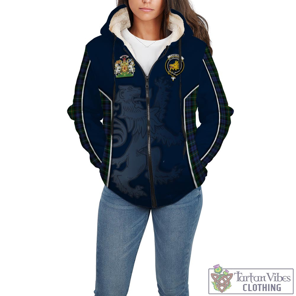 Tartan Vibes Clothing Campbell of Argyll #01 Tartan Sherpa Hoodie with Family Crest and Lion Rampant Vibes Sport Style