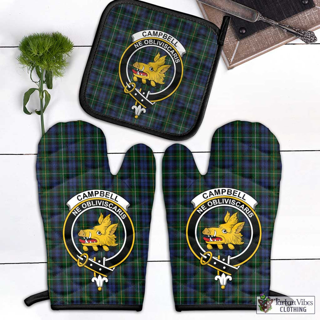 Campbell of Argyll 01 Tartan Combo Oven Mitt & Pot-Holder with Family Crest Combo 1 Oven Mitt & 1 Pot-Holder Black - Tartan Vibes Clothing