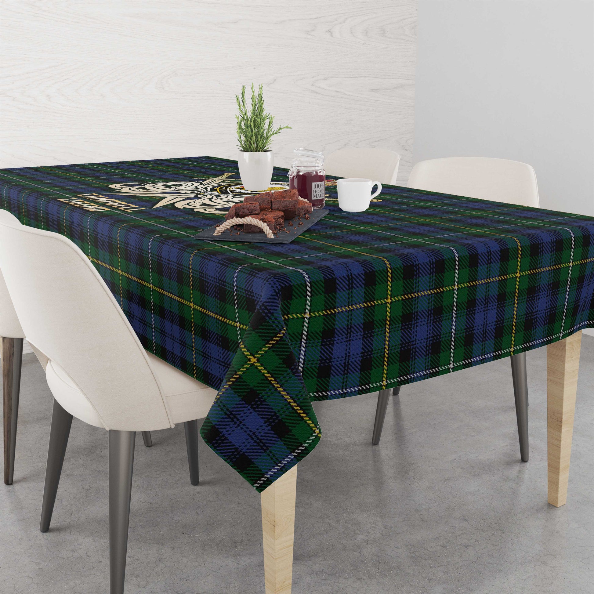 Tartan Vibes Clothing Campbell of Argyll #01 Tartan Tablecloth with Clan Crest and the Golden Sword of Courageous Legacy