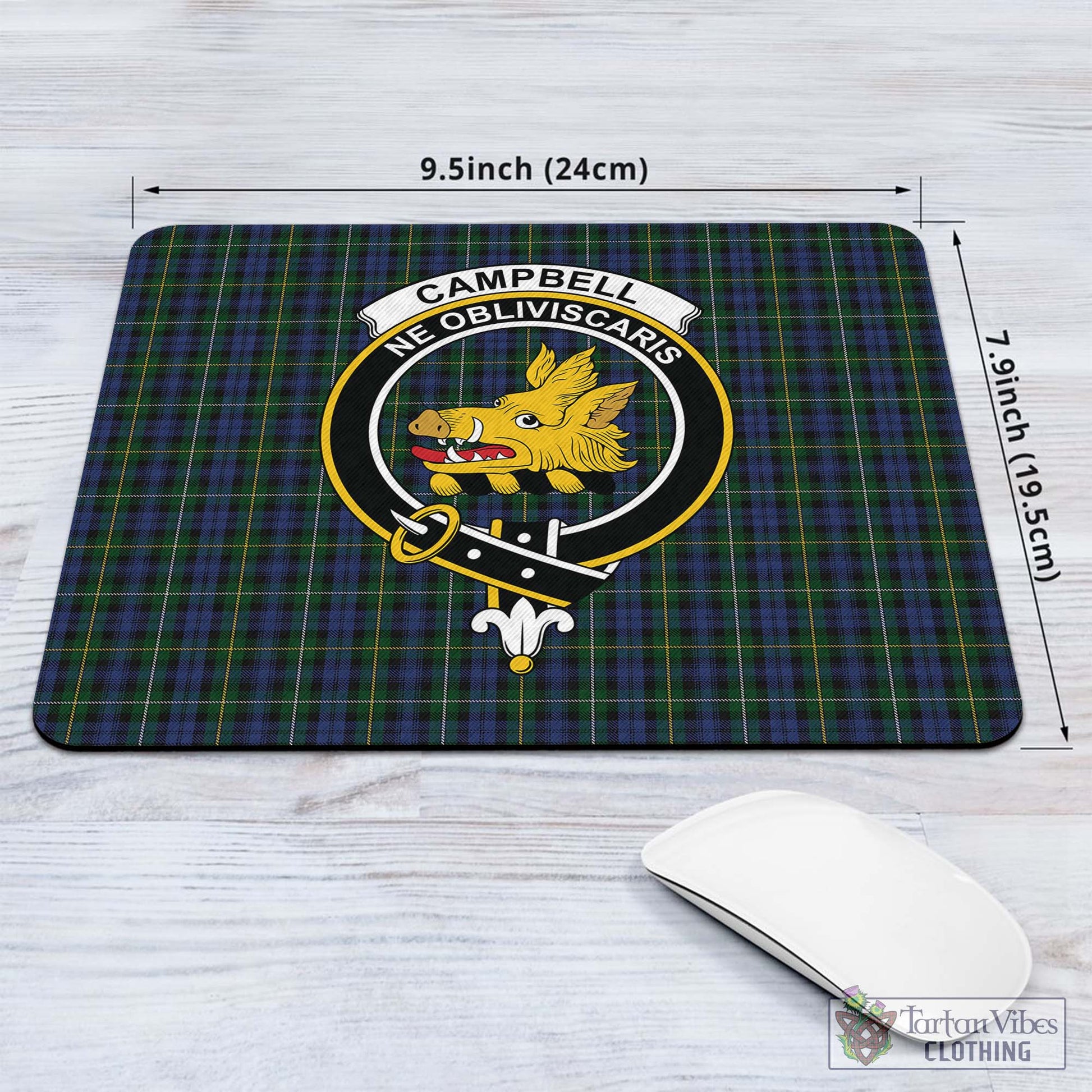 Tartan Vibes Clothing Campbell of Argyll #01 Tartan Mouse Pad with Family Crest