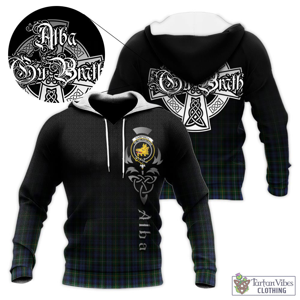 Tartan Vibes Clothing Campbell of Argyll #01 Tartan Knitted Hoodie Featuring Alba Gu Brath Family Crest Celtic Inspired