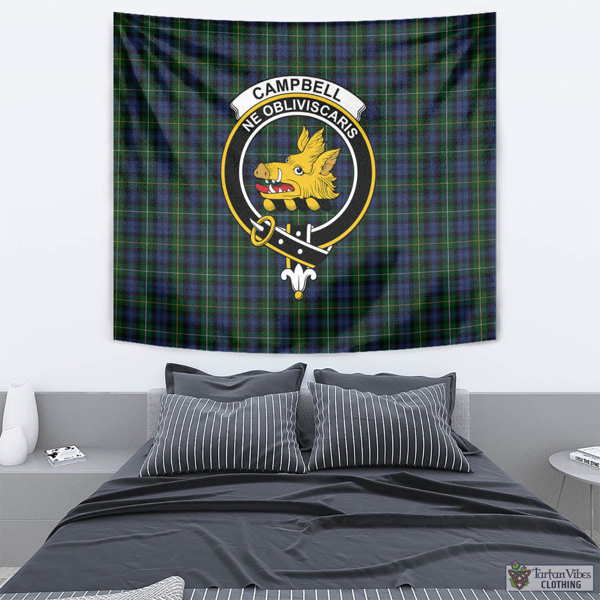 Tartan Vibes Clothing Campbell of Argyll #01 Tartan Tapestry Wall Hanging and Home Decor for Room with Family Crest