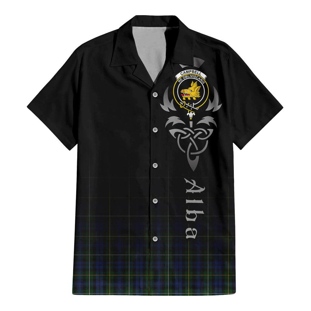 Tartan Vibes Clothing Campbell of Argyll #01 Tartan Short Sleeve Button Up Featuring Alba Gu Brath Family Crest Celtic Inspired