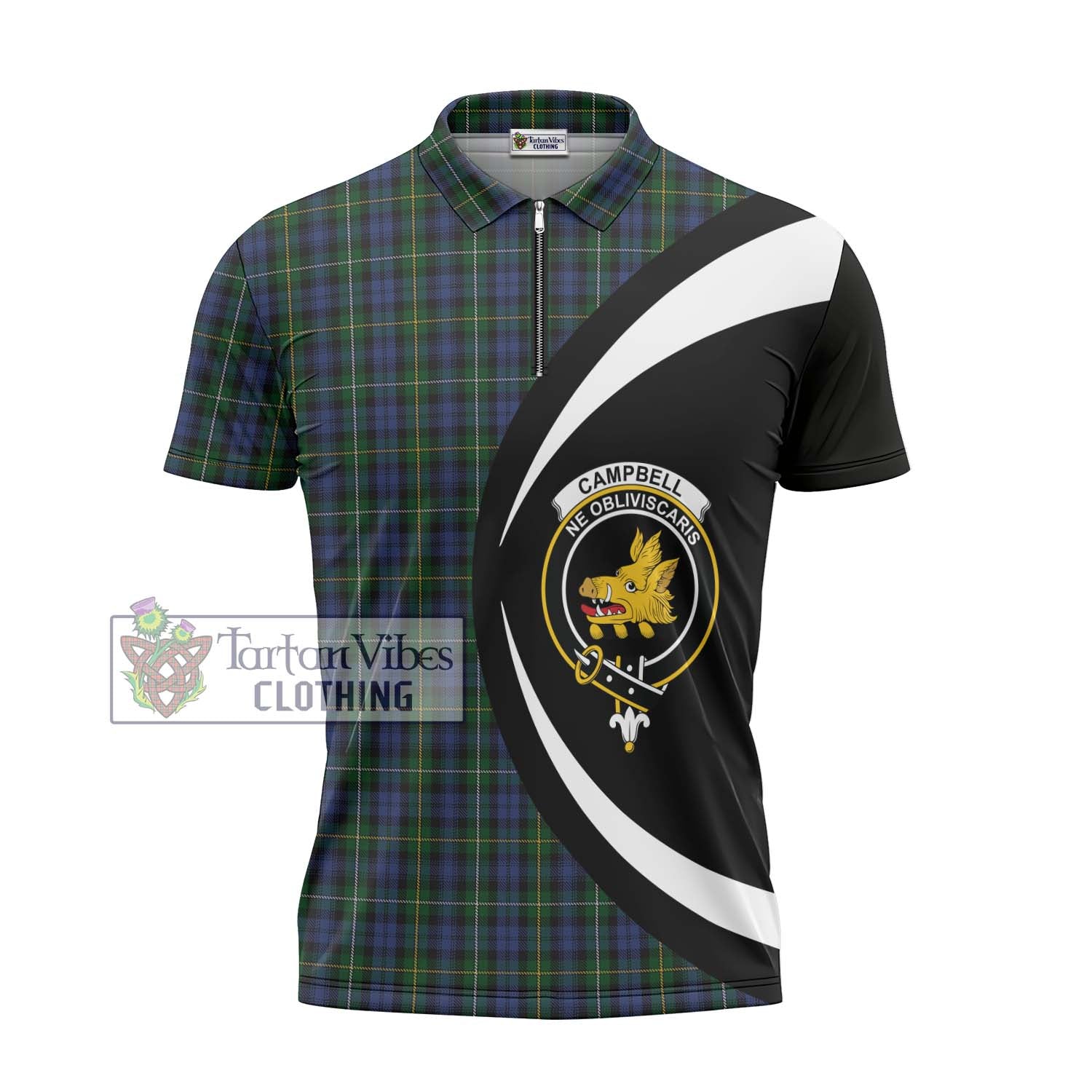 Tartan Vibes Clothing Campbell of Argyll 01 Tartan Zipper Polo Shirt with Family Crest Circle Style