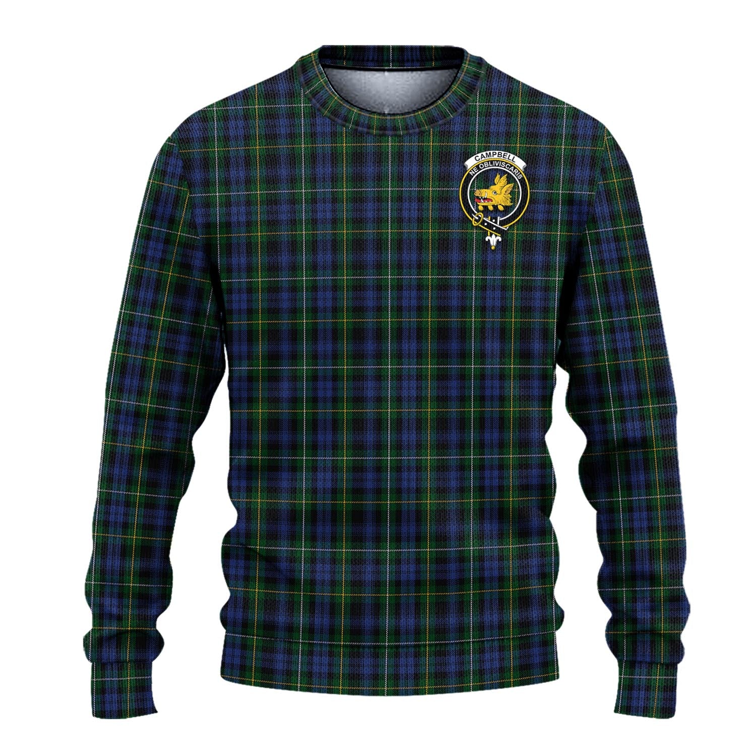 Campbell of Argyll #01 Tartan Knitted Sweater with Family Crest - Tartanvibesclothing Shop