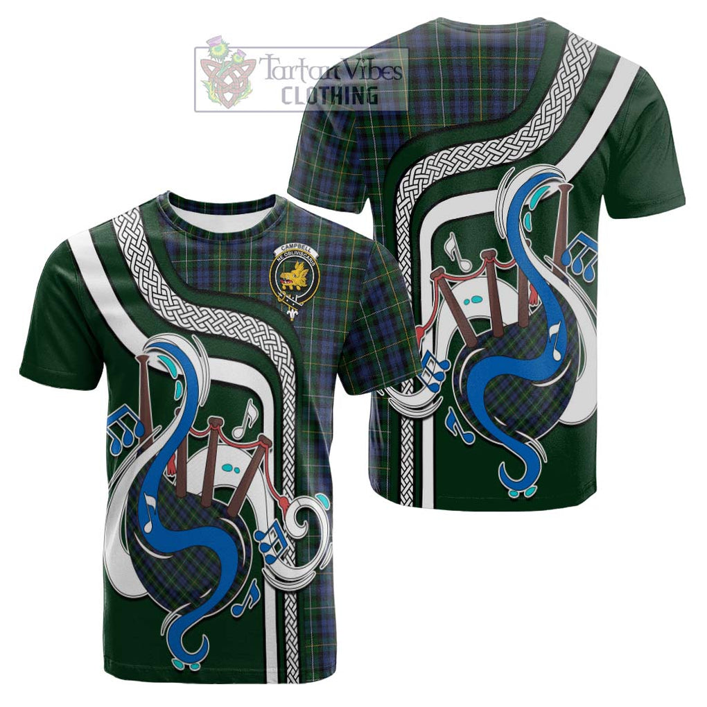 Tartan Vibes Clothing Campbell of Argyll 01 Tartan Cotton T-shirt with Epic Bagpipe Style