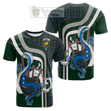 Campbell of Argyll 01 Tartan Cotton T-shirt with Epic Bagpipe Style