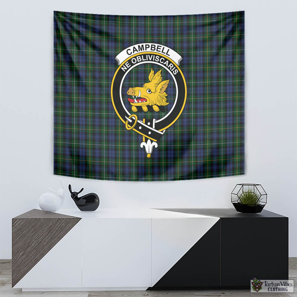 Tartan Vibes Clothing Campbell of Argyll #01 Tartan Tapestry Wall Hanging and Home Decor for Room with Family Crest