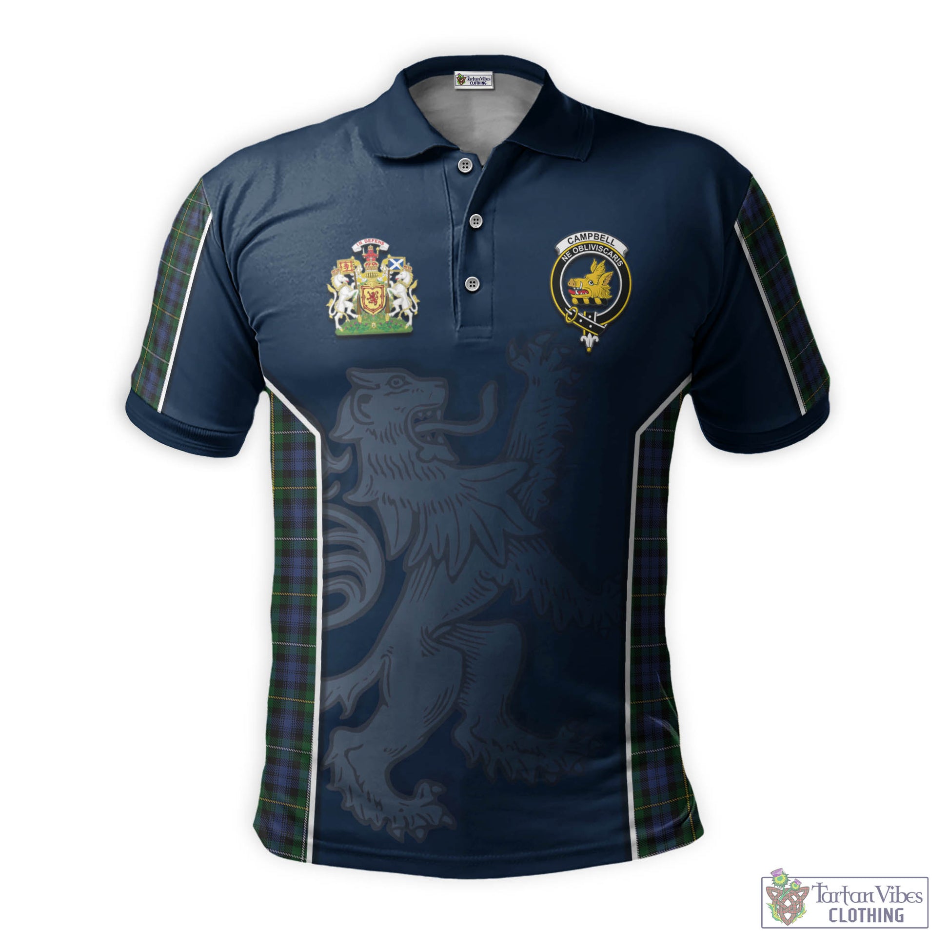 Tartan Vibes Clothing Campbell of Argyll #01 Tartan Men's Polo Shirt with Family Crest and Lion Rampant Vibes Sport Style