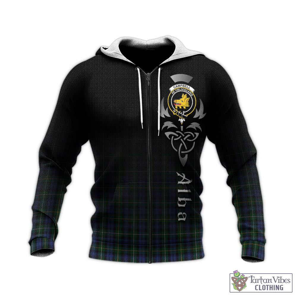 Tartan Vibes Clothing Campbell of Argyll #01 Tartan Knitted Hoodie Featuring Alba Gu Brath Family Crest Celtic Inspired