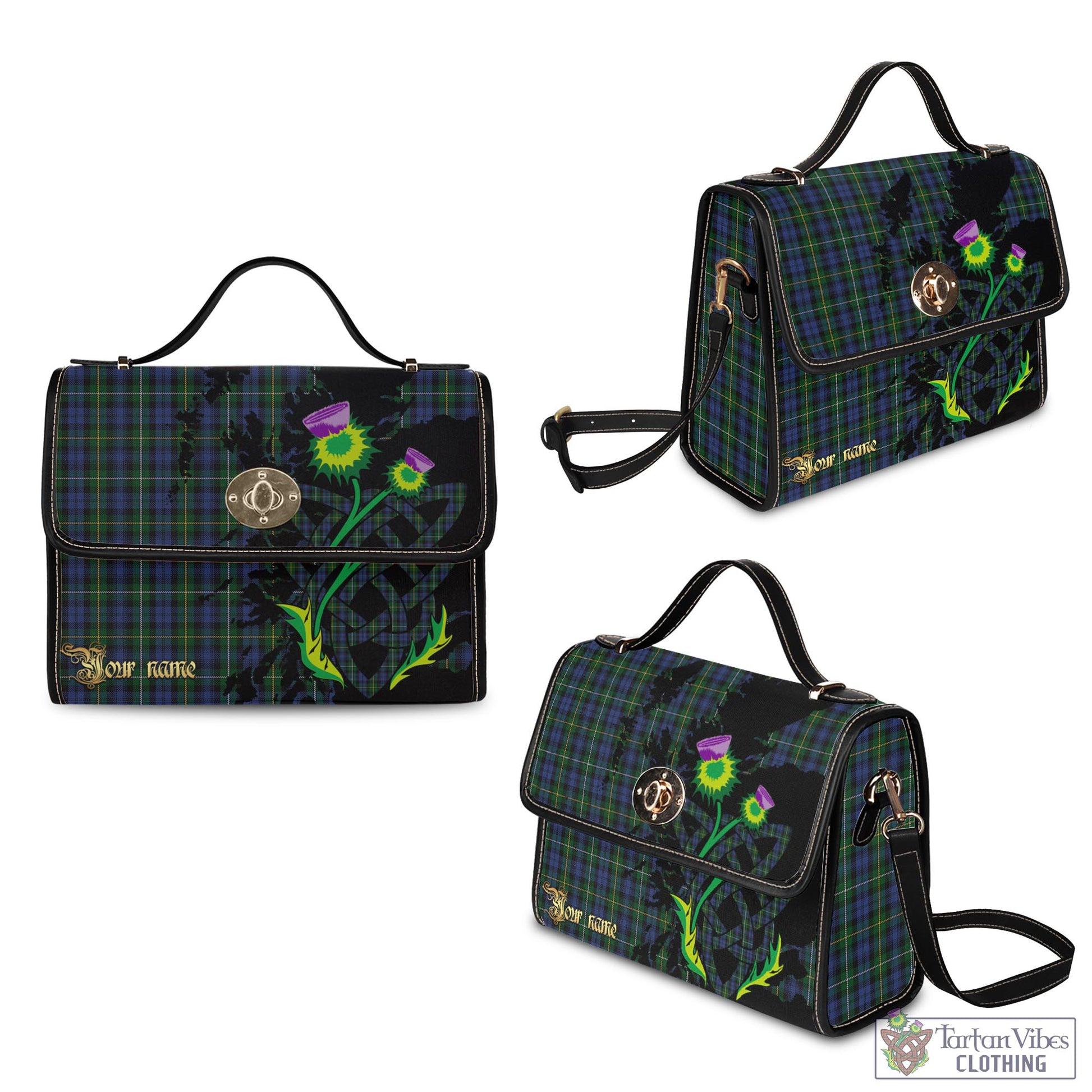 Tartan Vibes Clothing Campbell of Argyll #01 Tartan Waterproof Canvas Bag with Scotland Map and Thistle Celtic Accents