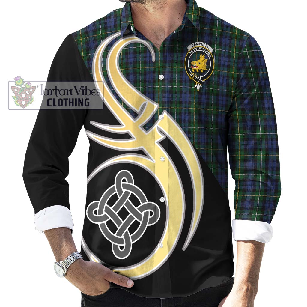 Campbell of Argyll 01 Tartan Long Sleeve Button Shirt with Family Crest and Celtic Symbol Style - Tartan Vibes Clothing