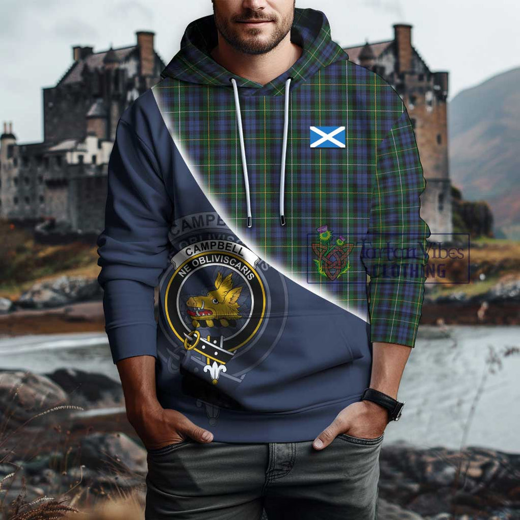 Campbell of Argyll 01 Tartan Hoodie with Personalised National Flag and Family Crest Half Style - Tartanvibesclothing Shop