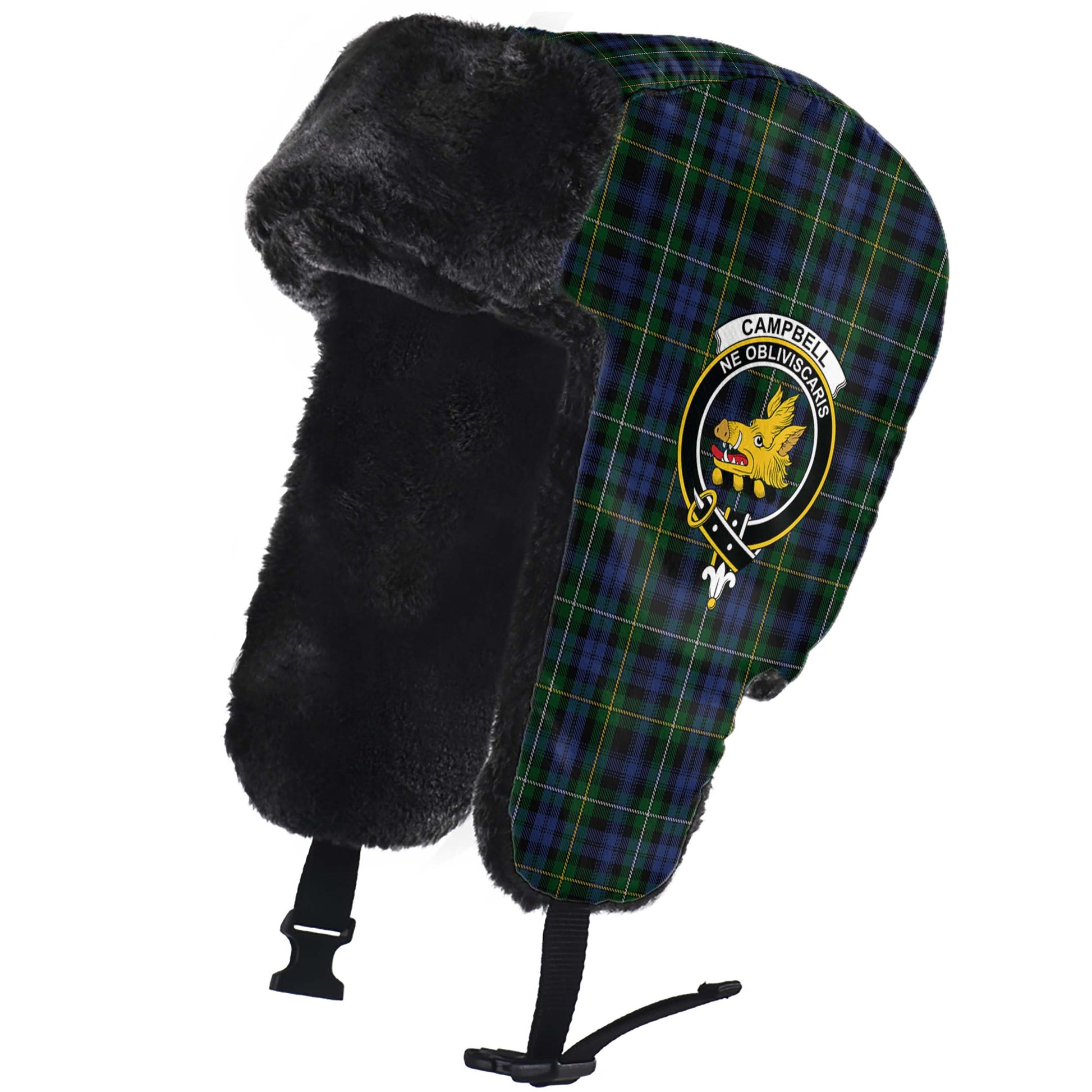 Campbell of Argyll #01 Tartan Winter Trapper Hat with Family Crest - Tartanvibesclothing Shop