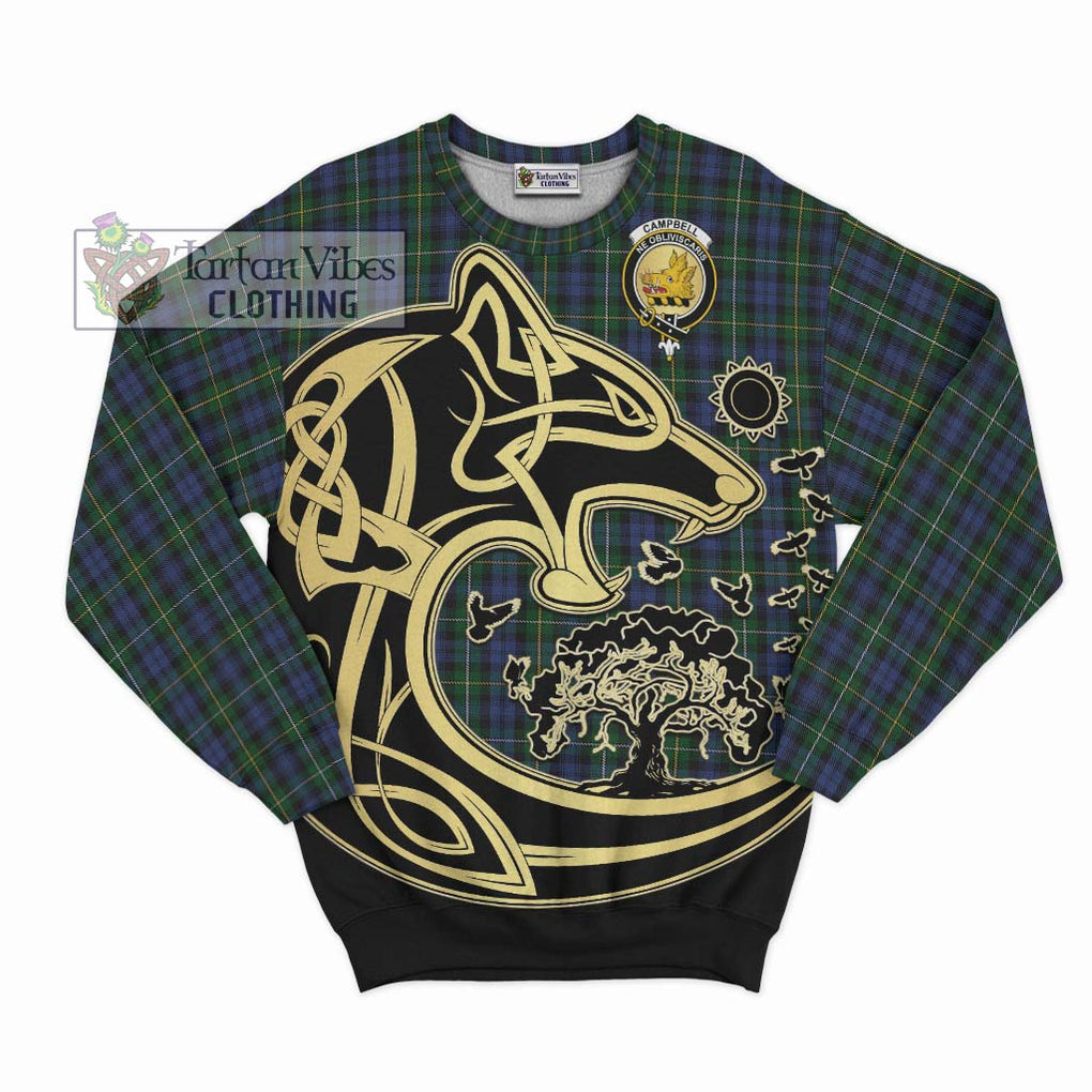 Campbell of Argyll 01 Tartan Sweatshirt with Family Crest Celtic Wolf Style - Tartan Vibes Clothing