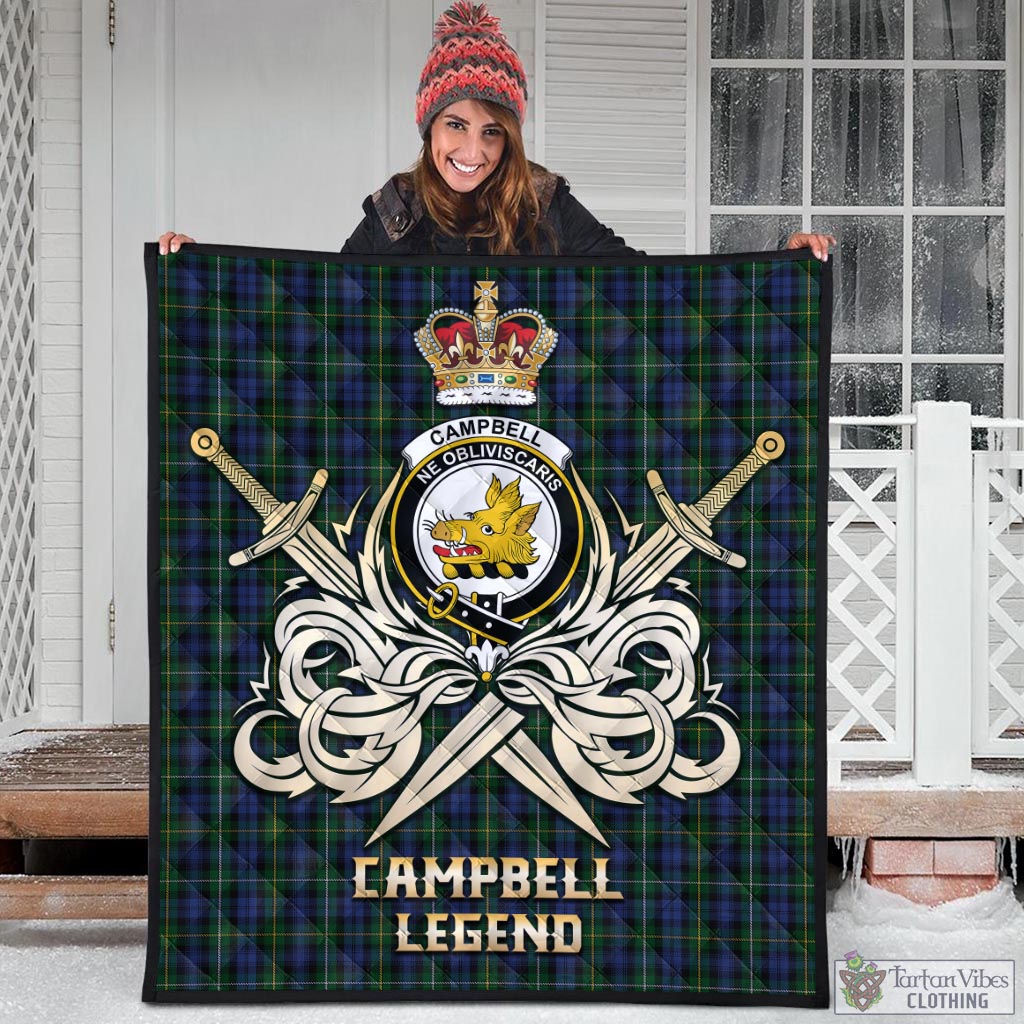 Tartan Vibes Clothing Campbell of Argyll #01 Tartan Quilt with Clan Crest and the Golden Sword of Courageous Legacy