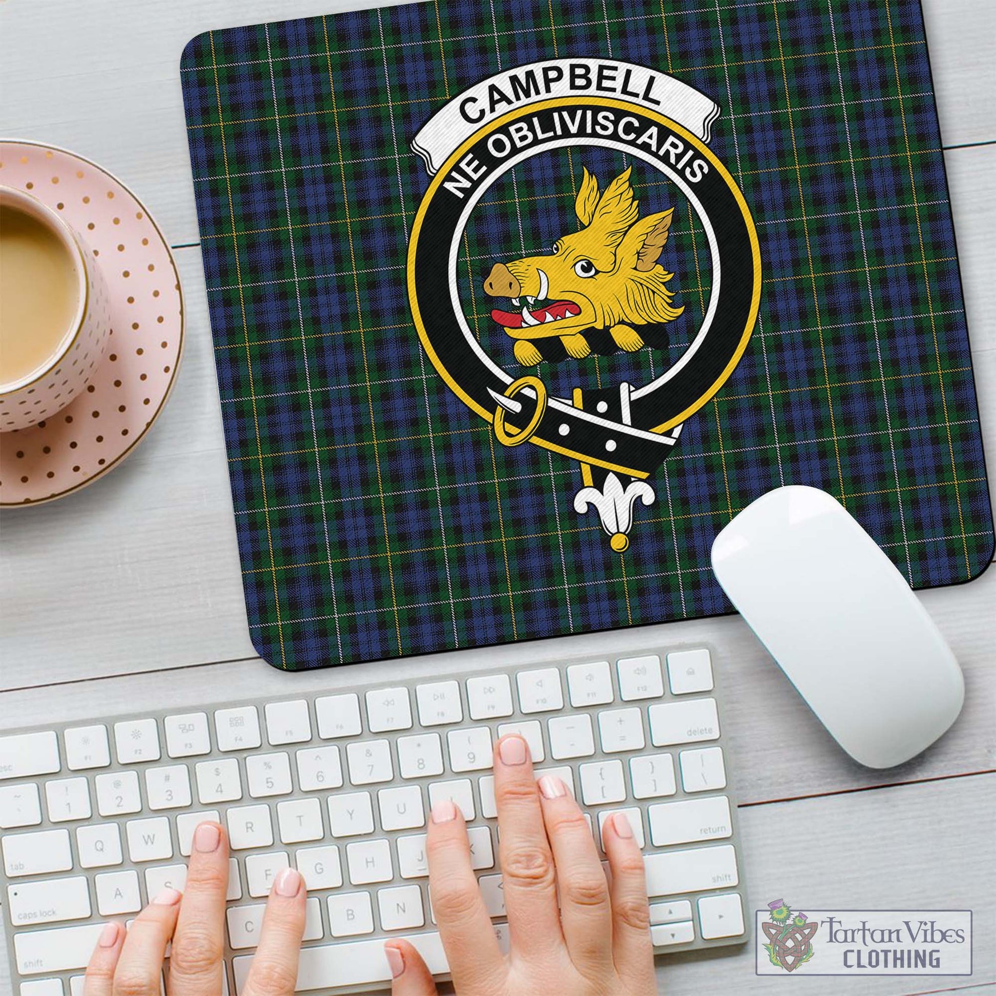 Tartan Vibes Clothing Campbell of Argyll #01 Tartan Mouse Pad with Family Crest