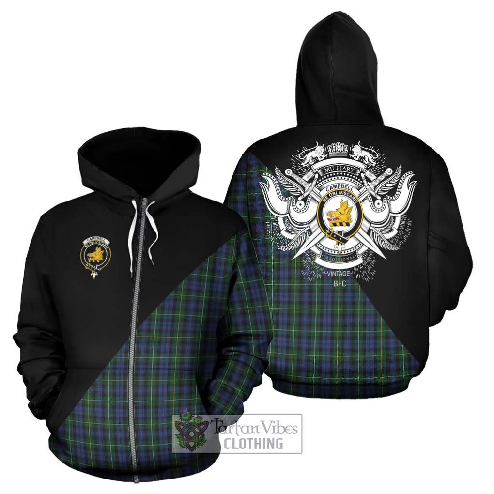 Campbell of Argyll 01 Tartan Hoodie with Family Crest and Military Logo Style - Tartanvibesclothing Shop