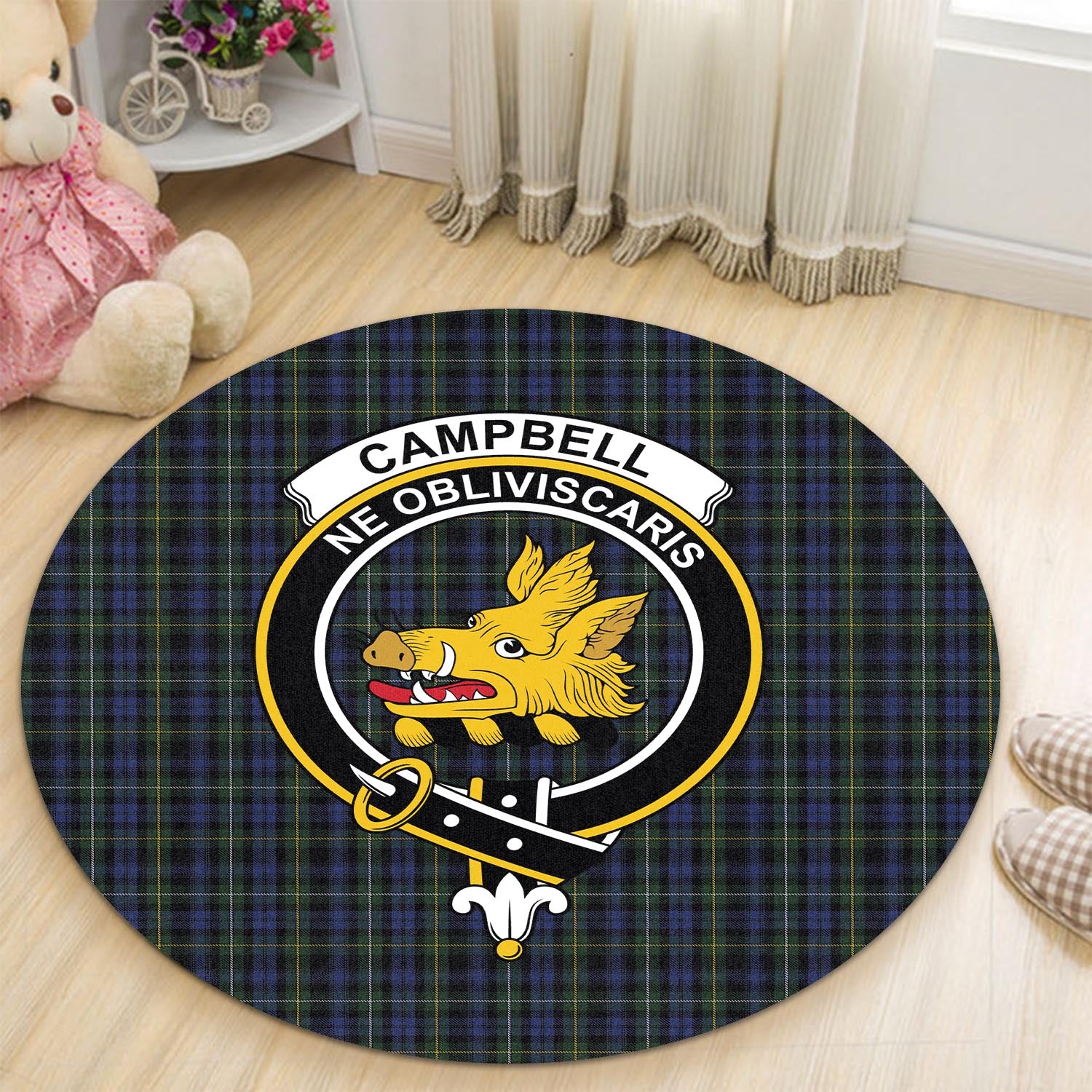 Campbell of Argyll #01 Tartan Round Rug with Family Crest - Tartanvibesclothing Shop