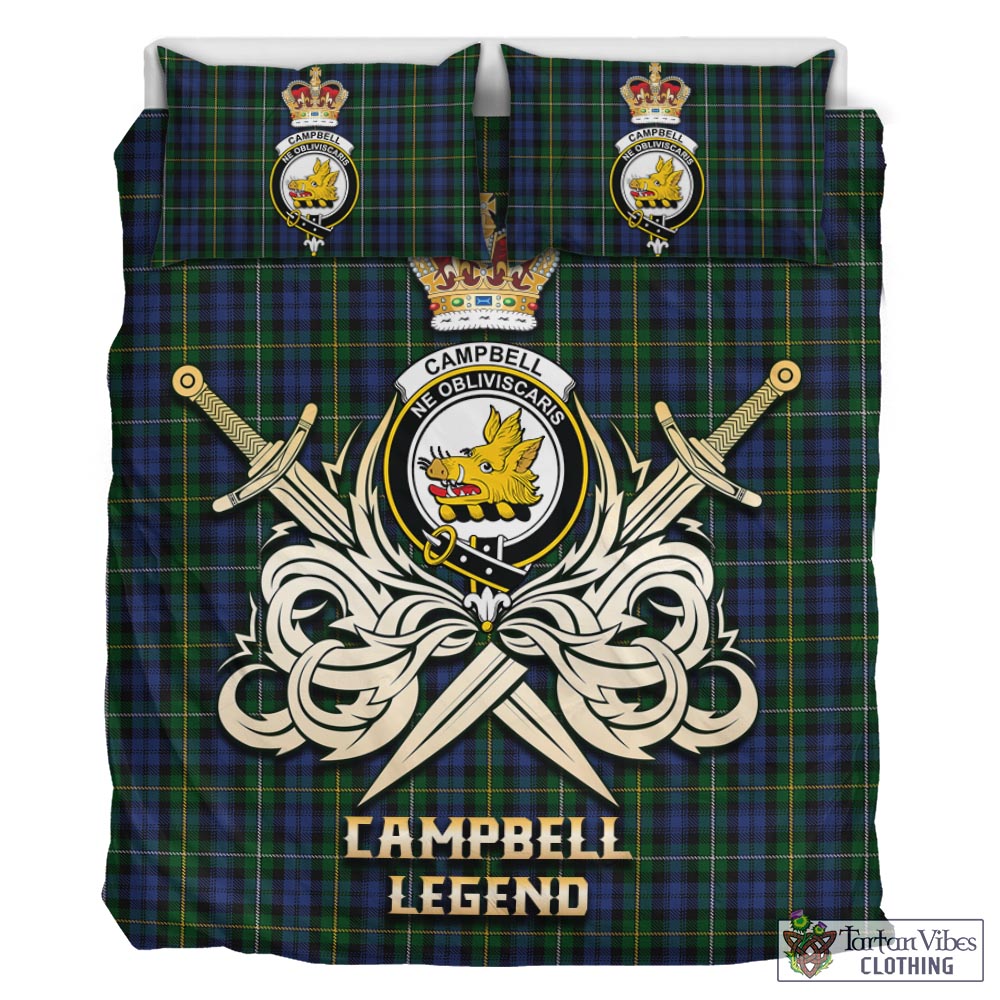 Tartan Vibes Clothing Campbell of Argyll #01 Tartan Bedding Set with Clan Crest and the Golden Sword of Courageous Legacy