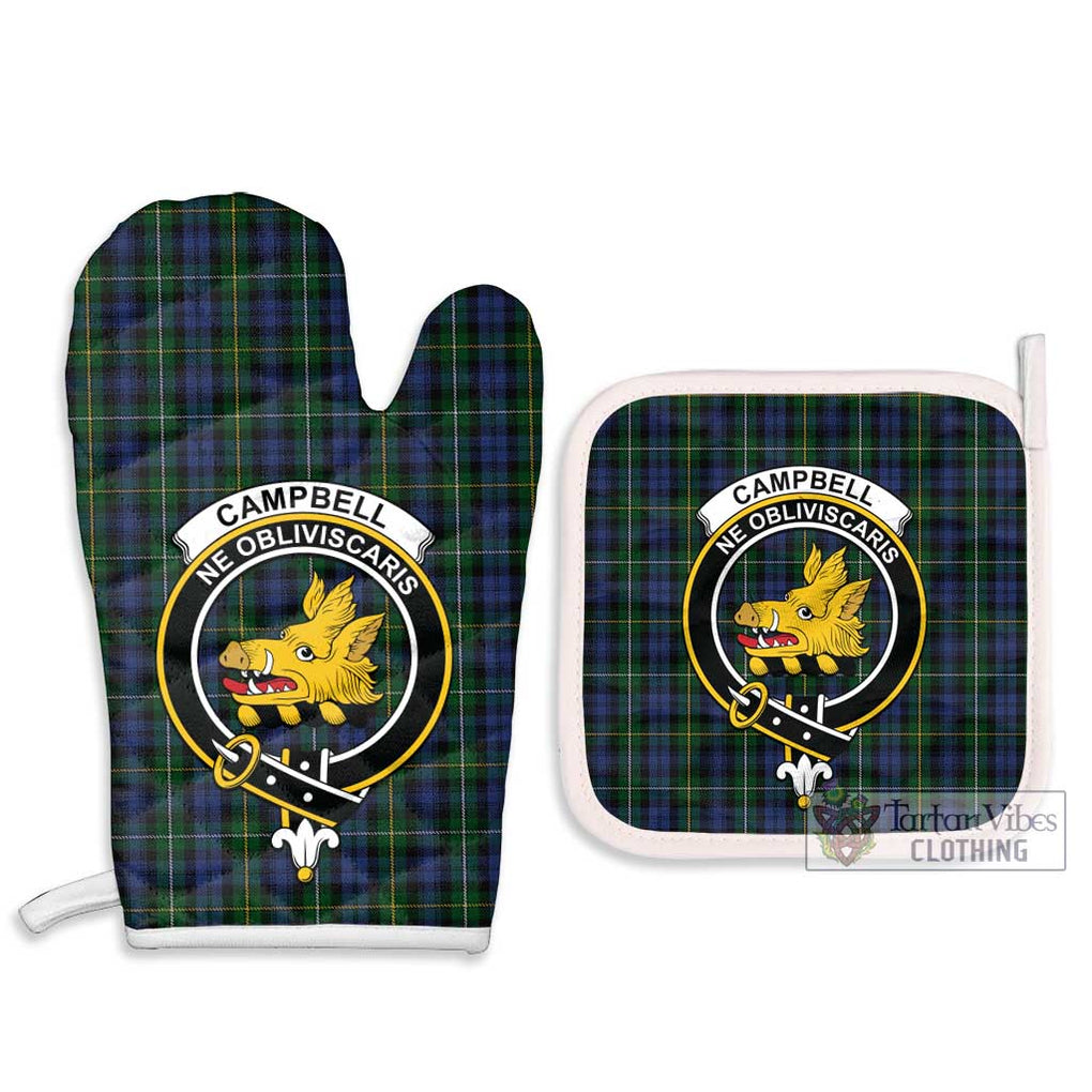 Campbell of Argyll 01 Tartan Combo Oven Mitt & Pot-Holder with Family Crest Combo 1 Oven Mitt & 2 Pot-Holder White - Tartan Vibes Clothing