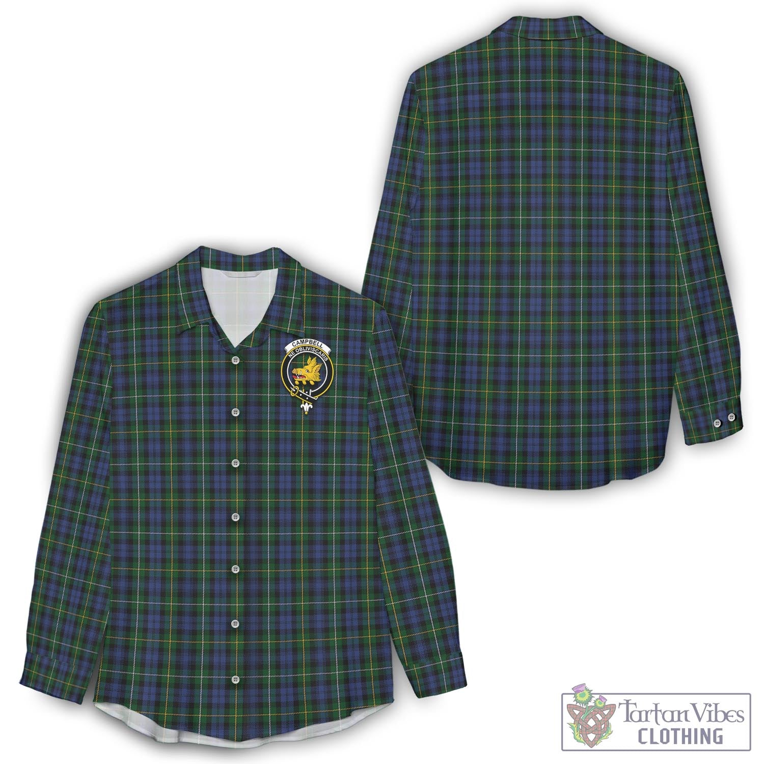 Tartan Vibes Clothing Campbell of Argyll #01 Tartan Womens Casual Shirt with Family Crest