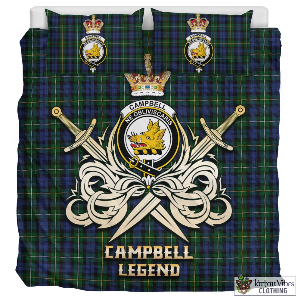 Tartan Vibes Clothing Campbell of Argyll #01 Tartan Bedding Set with Clan Crest and the Golden Sword of Courageous Legacy