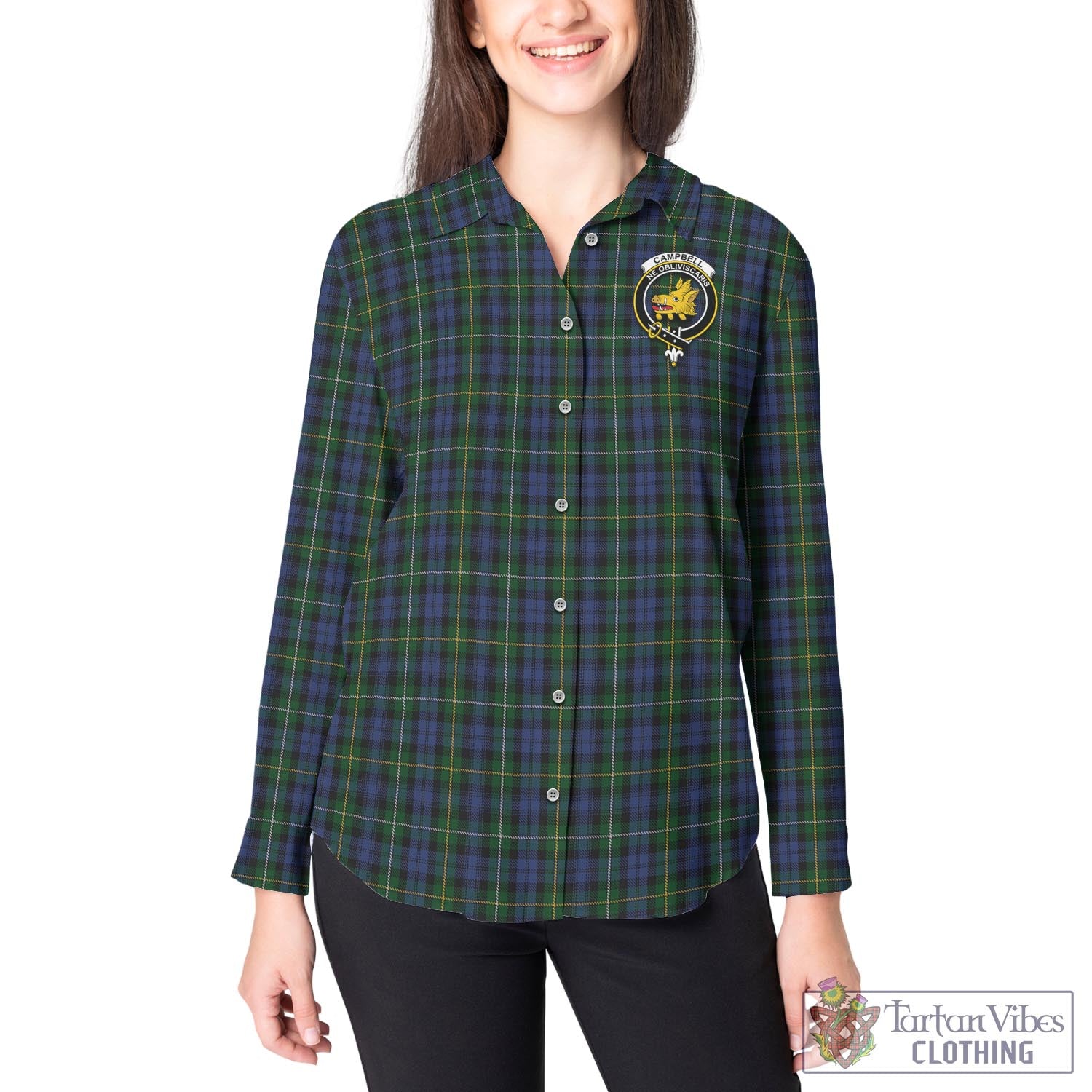 Tartan Vibes Clothing Campbell of Argyll #01 Tartan Womens Casual Shirt with Family Crest