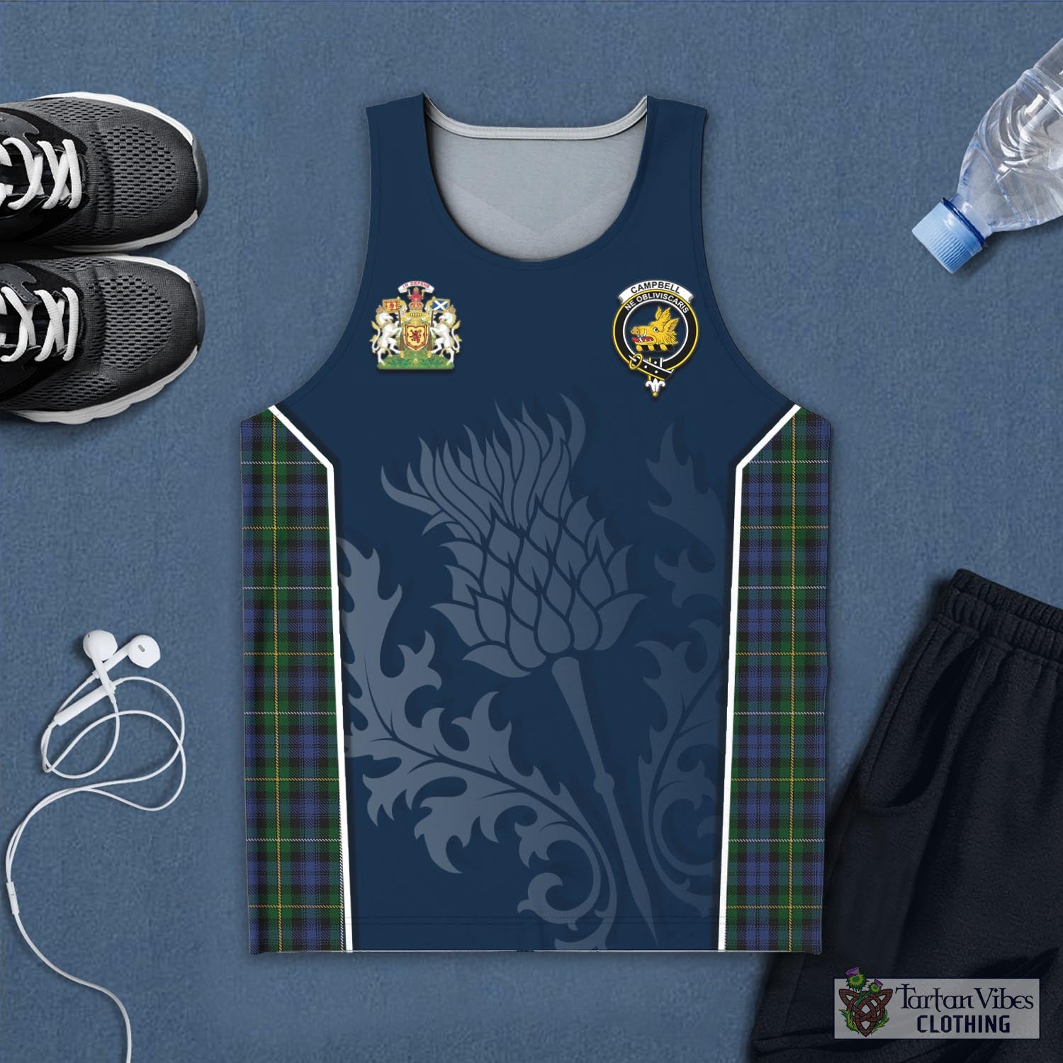 Tartan Vibes Clothing Campbell of Argyll #01 Tartan Men's Tanks Top with Family Crest and Scottish Thistle Vibes Sport Style