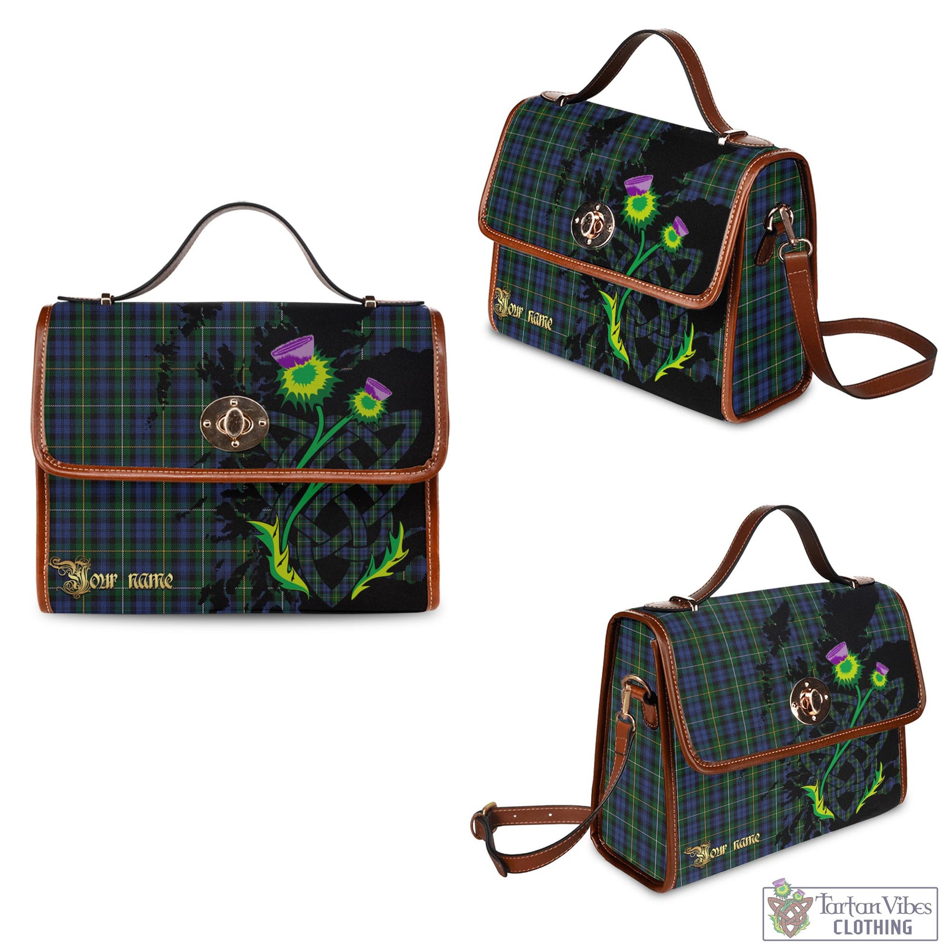 Tartan Vibes Clothing Campbell of Argyll #01 Tartan Waterproof Canvas Bag with Scotland Map and Thistle Celtic Accents