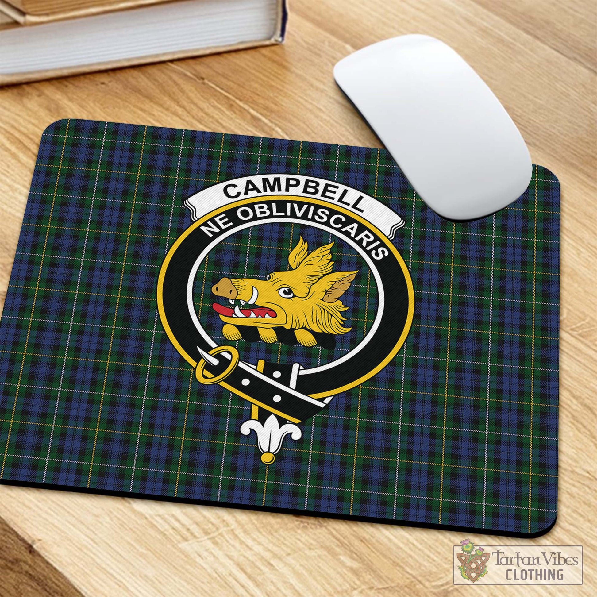 Tartan Vibes Clothing Campbell of Argyll #01 Tartan Mouse Pad with Family Crest