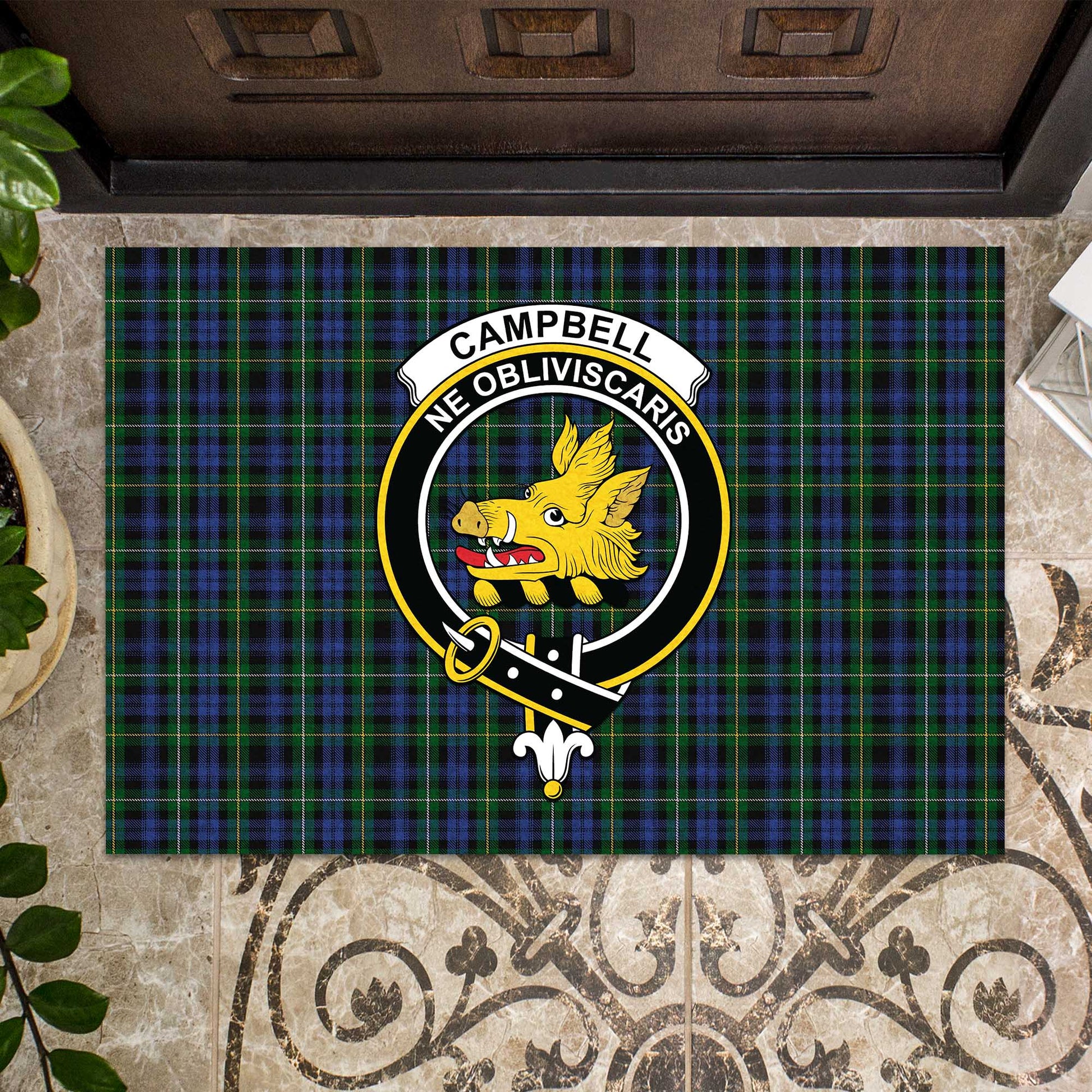 Campbell of Argyll #01 Tartan Door Mat with Family Crest - Tartanvibesclothing Shop