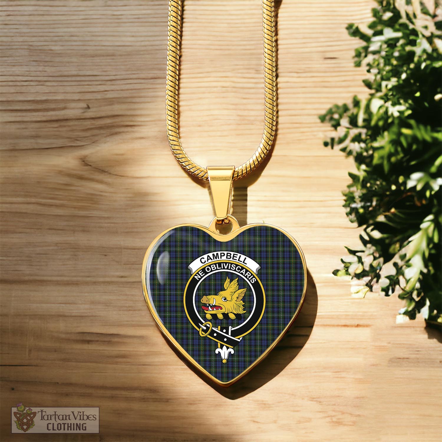 Tartan Vibes Clothing Campbell of Argyll #01 Tartan Heart Necklace with Family Crest