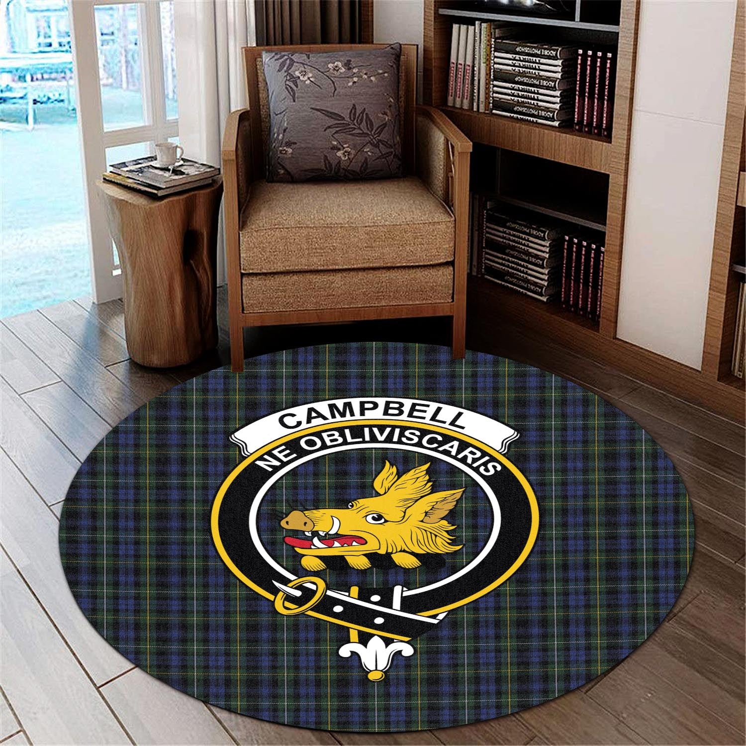 Campbell of Argyll #01 Tartan Round Rug with Family Crest - Tartanvibesclothing Shop