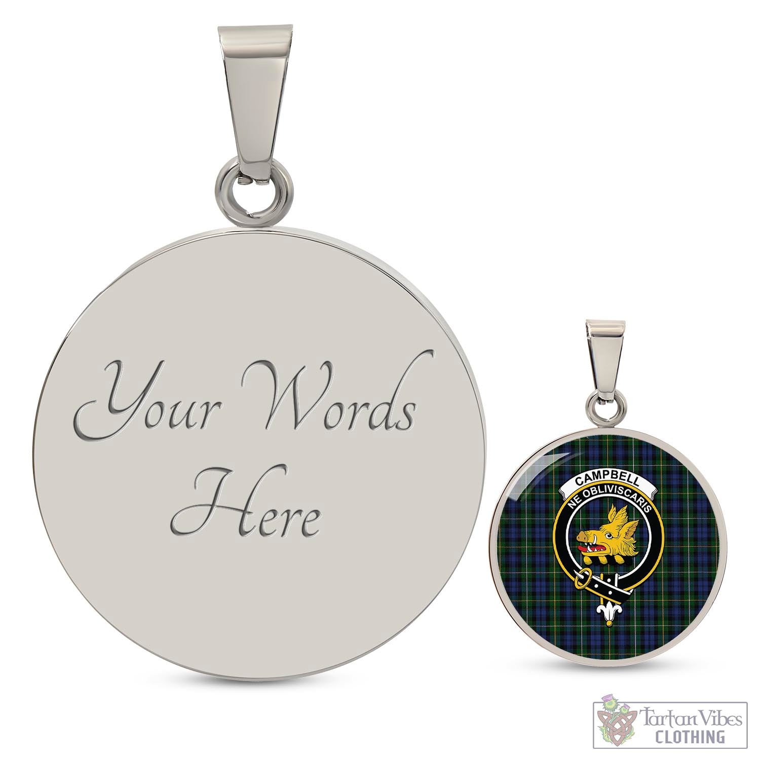 Tartan Vibes Clothing Campbell of Argyll #01 Tartan Circle Necklace with Family Crest