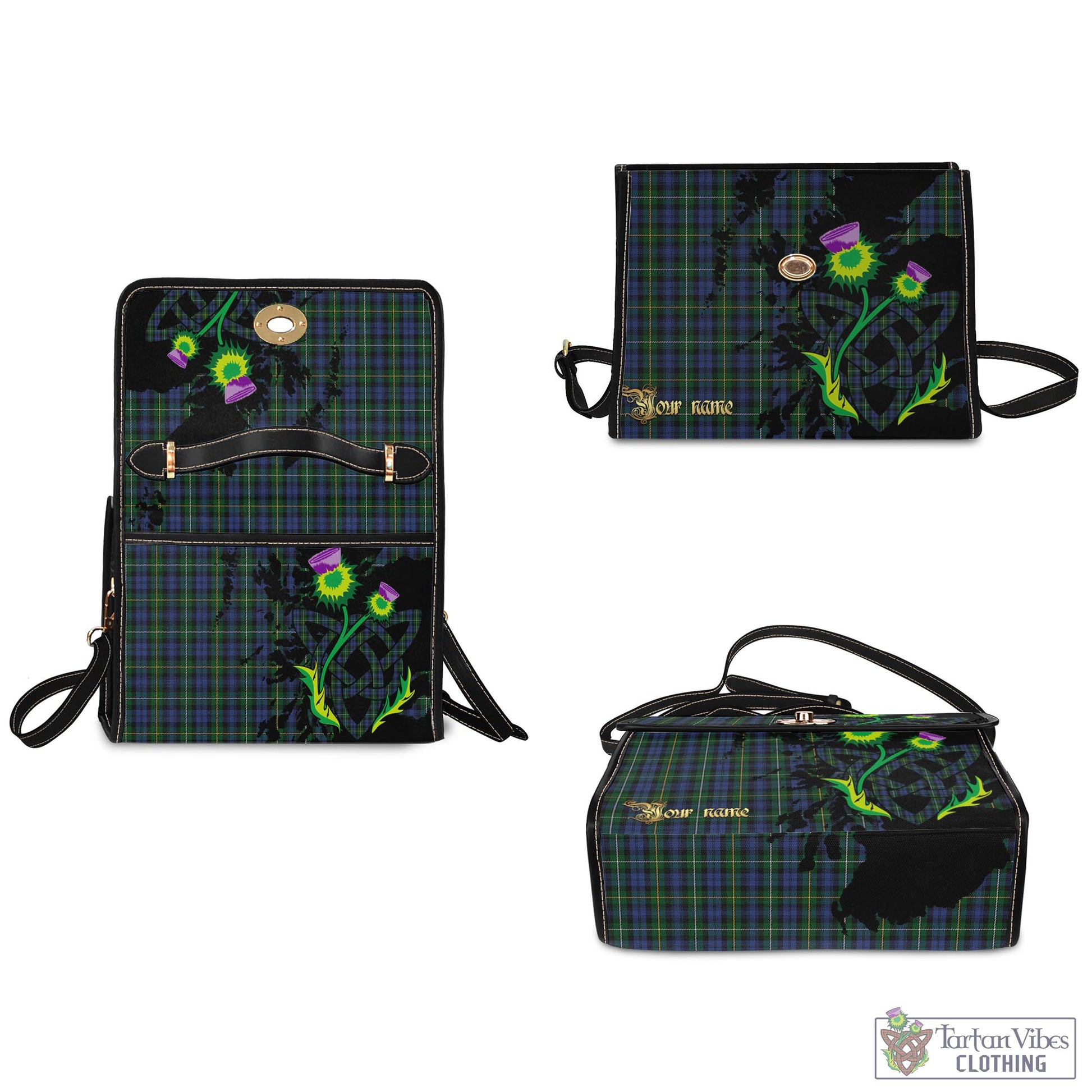 Tartan Vibes Clothing Campbell of Argyll #01 Tartan Waterproof Canvas Bag with Scotland Map and Thistle Celtic Accents