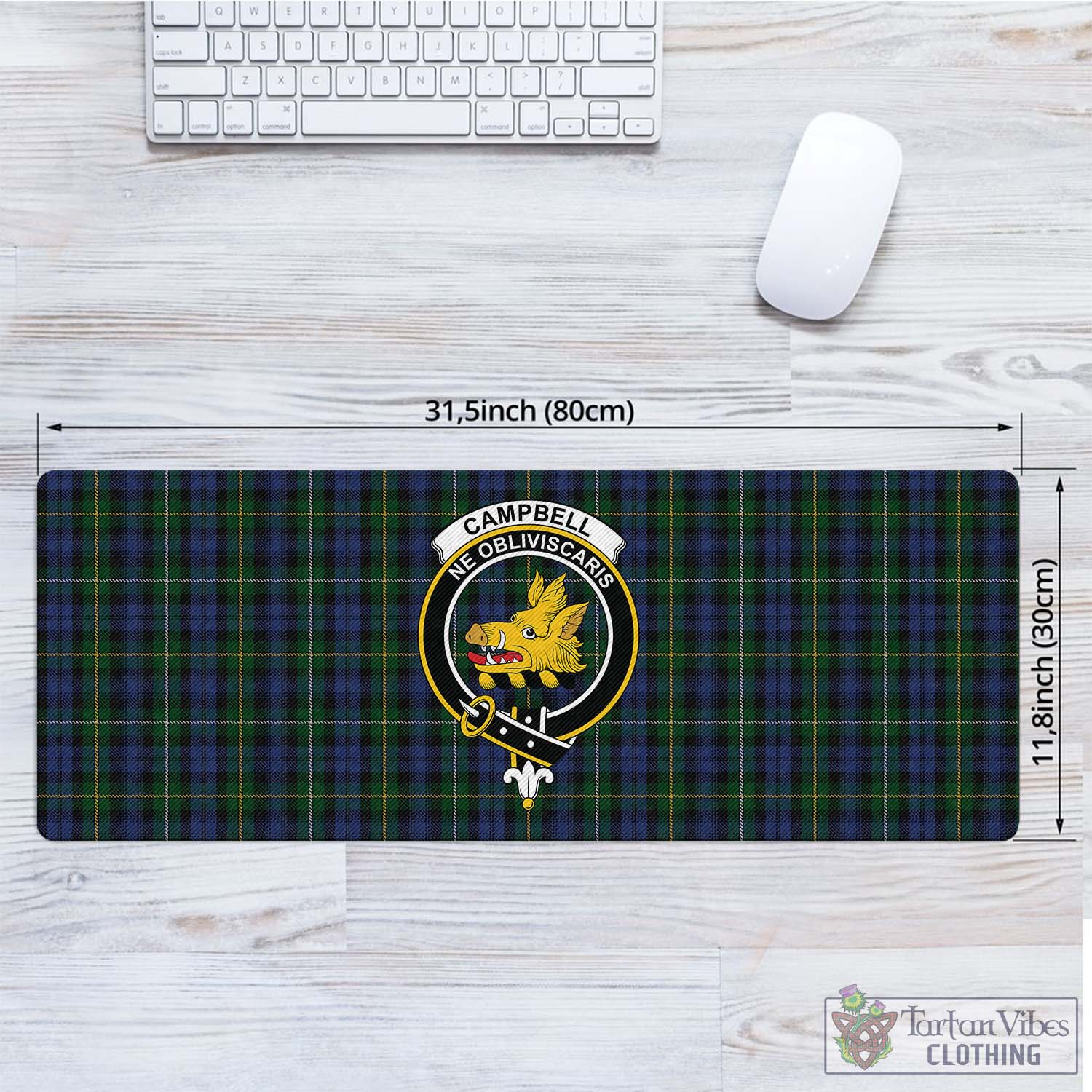 Tartan Vibes Clothing Campbell of Argyll #01 Tartan Mouse Pad with Family Crest